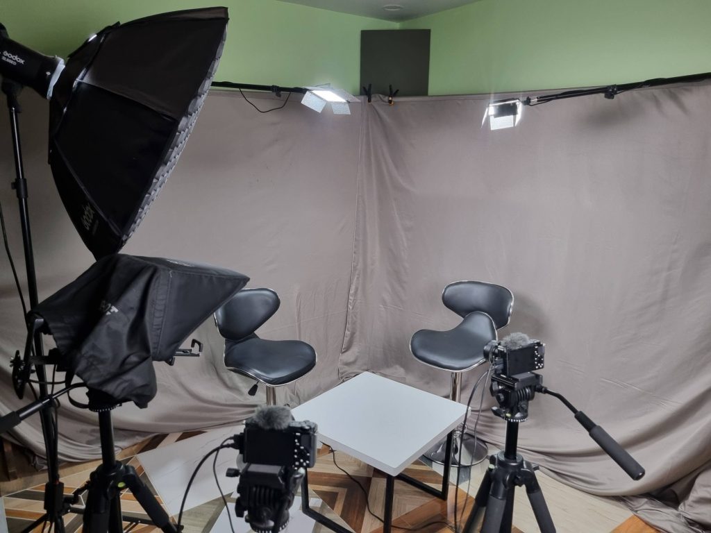 close up interview recording setup in the rental studio in Butwal Rosewood Studios