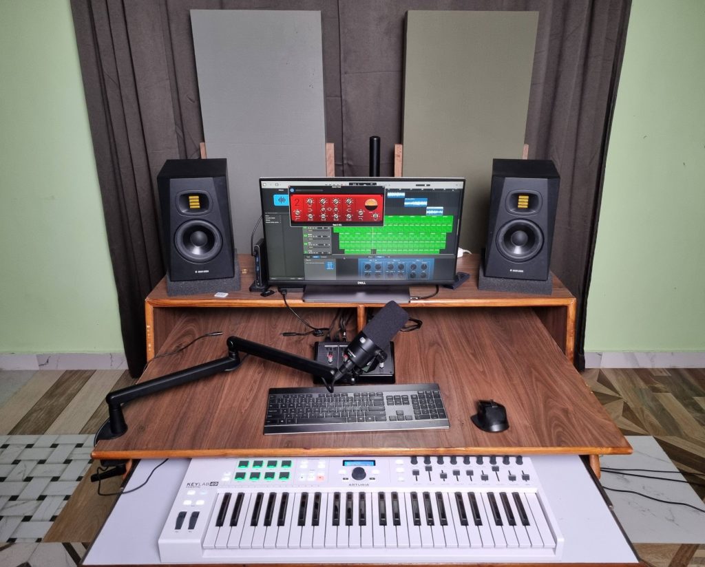 music production desk in the music studio in Butwal Rosewood Studios